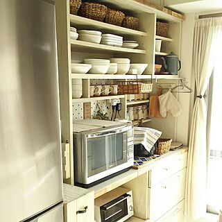 棚/食器棚リメイク/DIY-tile/ステンレス冷蔵庫/natural kitchen &...などのインテリア実例 - 2017-04-27 08:03:03