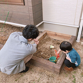 庭/外遊び/男の子2人のママです。/こどもと暮らす。/砂場DIY...などのインテリア実例 - 2020-03-22 21:32:56