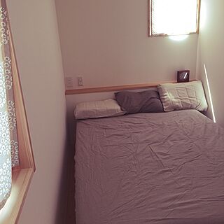 ベッド周り/カーテンはマリメッコで手作り/寝室/無印良品/白×木...などのインテリア実例 - 2016-03-31 11:25:53