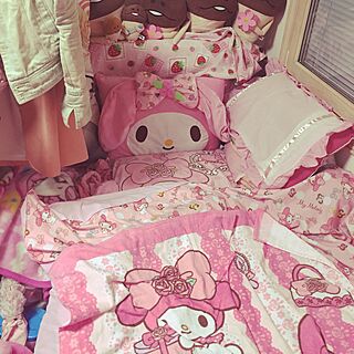 ベッド周り/ピンクの部屋/マイメロ/一人暮らしのインテリア実例 - 2015-05-24 21:26:37