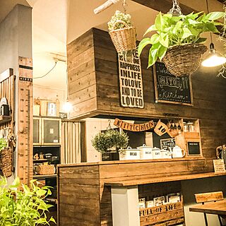 キッチン/インダストリアル照明/cafe風/板壁DIY/観葉植物...などのインテリア実例 - 2016-12-18 18:12:37