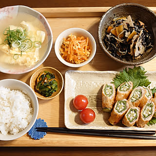 キッチン/おうちごはん/豚肉のオクラ巻き/ひじきの煮物/にんじんしりしり...などのインテリア実例 - 2021-03-14 22:16:35