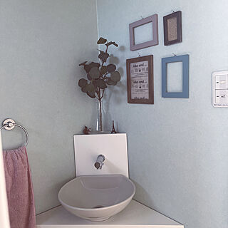 写真フレーム/フレームディスプレイ/トイレの壁/水色の壁紙/トイレの手洗い器...などのインテリア実例 - 2022-12-04 09:41:54