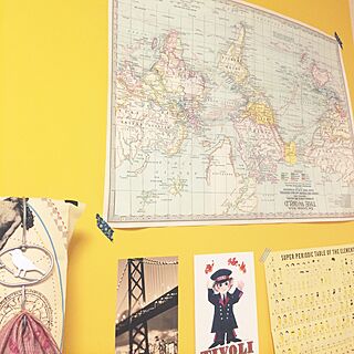 壁/天井/アクセントウォール/黄色い壁/黄色/世界地図...などのインテリア実例 - 2015-07-17 20:28:53