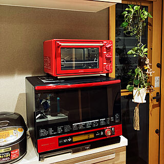 キッチン/sirocaトースター/家電が赤/赤いオーブントースター/植物のある暮らし...などのインテリア実例 - 2023-08-24 07:27:14