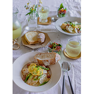 おうちごはん/Lunch Time/MUJIの白桃グリーンティー/ホシノ天然酵母パン/パスタランチ...などのインテリア実例 - 2021-06-19 15:23:22