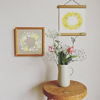 油絵 油彩 油彩画 絵 絵画 【ミモザのスワッグ】 絵画 ミモザの