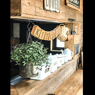 キッチン/板壁DIY/観葉植物/キッチンカウンター/雑貨...などのインテリア実例 - 2017-04-19 12:09:51