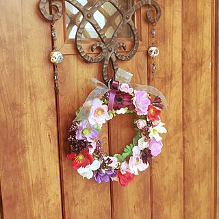 玄関/入り口/リース/ハンドメイド/お花を飾る/アネモネのインテリア実例 - 2017-04-09 16:47:38