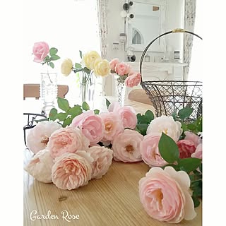 ベッド周りじゃないけども…/フラワーアレンジメント/薔薇が好き♡/花のある暮らし/鏡...などのインテリア実例 - 2016-10-27 07:57:34