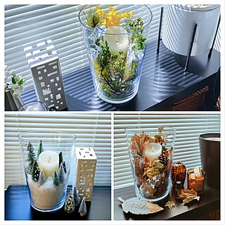 フラワーベース/IKEAのガラスの花瓶/キャンドルホルダーとして/LEDキャンドル/シーズン毎に入れ替えて...などのインテリア実例 - 2024-02-02 21:22:47