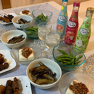 ニトリ ランチョンマット/ニトリ ボウルマルテ/ナスの酢醤油漬け/冷や奴キムチ納豆のせ/焼き鳥...などのインテリア実例 - 2020-06-08 11:28:05
