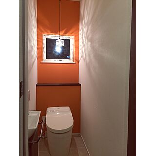 バス/トイレ/オシャレにしたい/うまく撮れない/アクセントクロス オレンジ/1階トイレのインテリア実例 - 2016-04-24 00:28:44