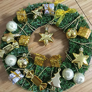 壁/天井/100円ショップ素材/Xmasリース/Xmas飾り/3歳児との暮らし...などのインテリア実例 - 2017-11-02 18:47:01