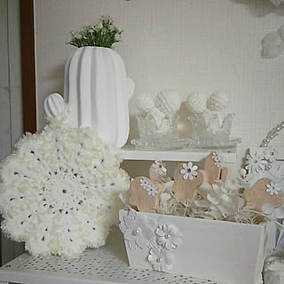 Norikoさんポットマット♡/Norikoさんの編み物作品♡/編み物♡/ホワイトインテリア/ウッドサボテン...などのインテリア実例 - 2017-10-19 13:03:25
