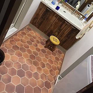バス/トイレ/ヘキサゴン/テラコッタ風クッションフロア/ヘキサゴンテラコッタ柄/DIY...などのインテリア実例 - 2017-02-07 23:37:49