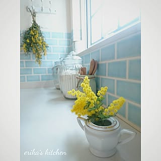 キッチン/ミモザのスワッグ/ミモザの一輪挿し/花のある暮らし/砂糖入れ...などのインテリア実例 - 2017-03-23 09:01:36