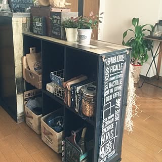キッチン/木箱DIY/ハツユキカズラ/ワイヤープランツ/ランチョンマット/見せる収納...などのインテリア実例 - 2017-02-14 09:31:02