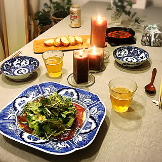 スキレットでアヒージョ/テーブルクロス/キャンドル/器好き/和食器...などのインテリア実例 - 2020-02-17 14:09:58