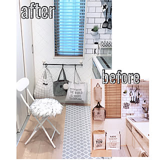 日中picと夜picの差!!/ここのタイル柄を強調したく…/フォローすごく嬉しいです♡/いつもいいねやコメありがとうございます♡/突っ張り棒活用...などのインテリア実例 - 2019-01-24 08:53:55