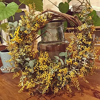 ミモザとユーカリのリースのインテリア実例 Roomclip ルームクリップ