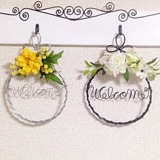 壁/天井/タオルハンガーリメイク/welcomeプレート♡/フェイクフラワー/ワイヤークラフト...などのインテリア実例 - 2016-04-10 09:42:07