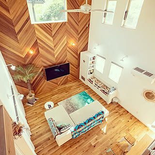吹き抜け/吹き抜けリビング/壁掛けテレビ/ヘリンボーン壁/デイベッド...などのインテリア実例 - 2020-01-15 23:42:18