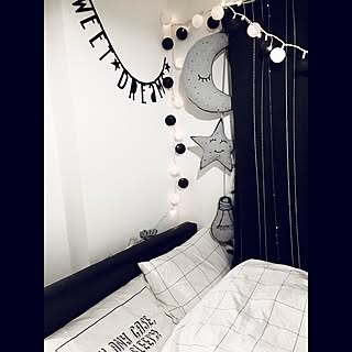ベッド周り/白黒雑貨/白黒グレー/白黒インテリア/kids room...などのインテリア実例 - 2016-03-02 11:17:14