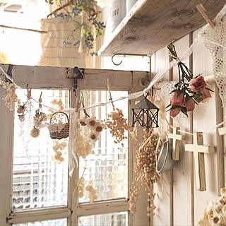 部屋全体/アンティークレース/ガラス戸/手作り/ガーランド...などのインテリア実例 - 2016-06-06 08:17:02