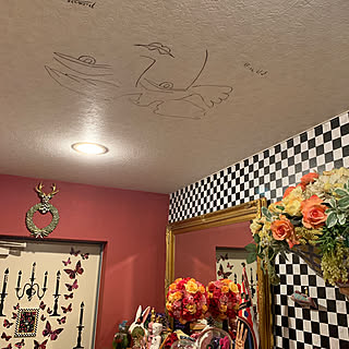 市松模様の壁/ヴィオレッタのフラワーアート/マッケンジーチャイルズ/コストコ/壁紙屋本舗...などのインテリア実例 - 2019-06-06 07:33:10