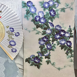 ベッド周り/ray55 ちゃん作 朝顔の扇子/朝顔の刺繍帯/RCの出会いに感謝♡/お花大好き♡...などのインテリア実例 - 2018-07-13 11:36:55