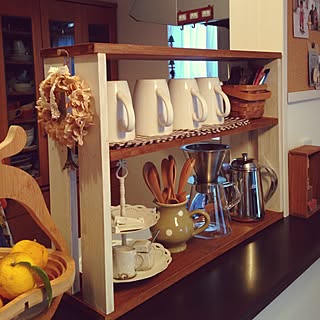 キッチン/賃貸物件/コーヒーフィルターで紫陽花/DIY初心者/キッチン棚...などのインテリア実例 - 2014-11-23 15:52:21