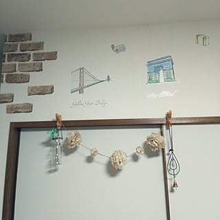 壁/天井/カメラマークを消したくて/まだまだアレンジ中…/セリア/レンガシート...などのインテリア実例 - 2015-08-12 21:55:56