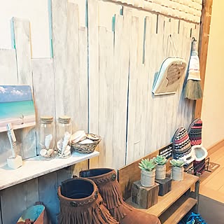 玄関/入り口/フェイクグリーン/エコカラットタイル/身長計DIY/セリア雑貨リメイク★...などのインテリア実例 - 2017-03-09 17:42:56