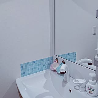 バス/トイレ/こどもと暮らす。/洗面台/モザイクタイルシール/楽天/洗面台タイル...などのインテリア実例 - 2017-06-05 20:48:22