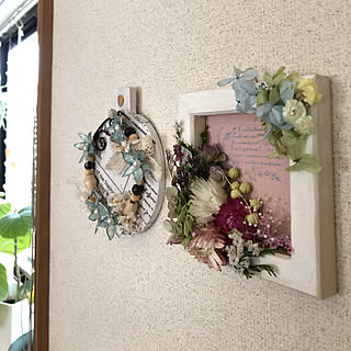壁/天井/花のある暮らし/ハンドメイド/aikkoちゃんのワイヤーリース/naopyiちゃんのフレーム...などのインテリア実例 - 2018-07-13 11:48:18