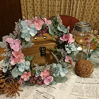 壁/天井/リース/紫陽花リース/Daiso/100均材料...などのインテリア実例 - 2019-06-24 00:01:16