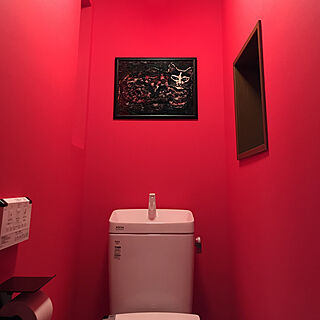 赤いトイレ/リフォームトイレ/バス/トイレ/赤い壁紙/赤い壁...などのインテリア実例 - 2019-03-27 19:49:56