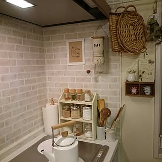 キッチン/ナチュラル/ニトリのケトル/スパイスラック/壁掛けコーヒーミル手作り...などのインテリア実例 - 2016-05-26 22:02:59