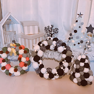 棚/k...さんありがとう/k...さんのマネっこしたよ☺︎/ハンドメイド/毛糸玉リース...などのインテリア実例 - 2018-11-13 23:35:00