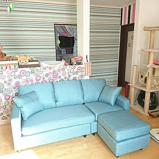 女性の、3LDK、家族住まいの「リビング」についてのインテリア実例