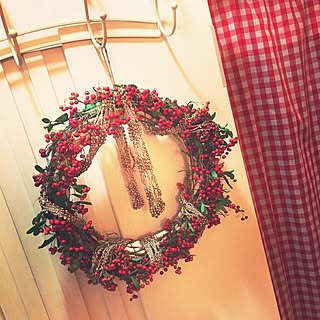 玄関/入り口/ギンガムチェック/RC茨城/DAISO、/クリスマスディスプレイ...などのインテリア実例 - 2016-11-15 10:40:18