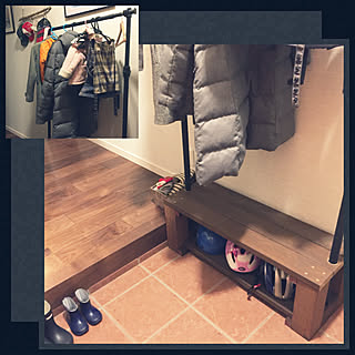 玄関/入り口/帽子掛け/コート掛け/旦那さんDIY/ベンチ...などのインテリア実例 - 2018-03-08 21:48:07