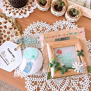 幸せの青い水玉模様のトリさんミニフレーム/mango ちゃんの作品♡/minneで購入♡/普通の暮らしが有難い✲ﾟ｡./素敵な作家さんの素敵な作品たち♡...などのインテリア実例 - 2019-07-18 16:52:13