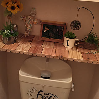 バス/トイレ/旦那をイメージしてアレンジ/見えるかな?豚/カブト虫の餌入れ木でアレンジ多肉/使わない香水を芳香剤...などのインテリア実例 - 2017-08-30 01:31:07