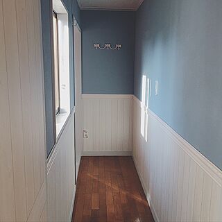 ブルーグレーの壁 腰板diyのインテリア 手作りの実例 Roomclip ルームクリップ