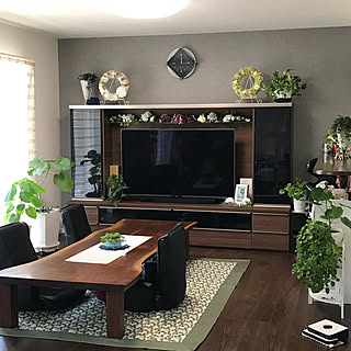 部屋全体/パモウナのテレビ台/一枚板のダイニングテーブル/ウォルナット テーブル/緑のある暮らし...などのインテリア実例 - 2018-08-10 12:44:29