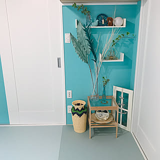 ティファニーブルーのアクセントクロスのインテリア実例 Roomclip ルームクリップ