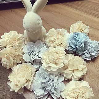 部屋全体/うさぎグッズ/ペーパーナプキン/ペパナプフラワー初心者/ペパナプフラワー...などのインテリア実例 - 2016-02-01 02:20:16