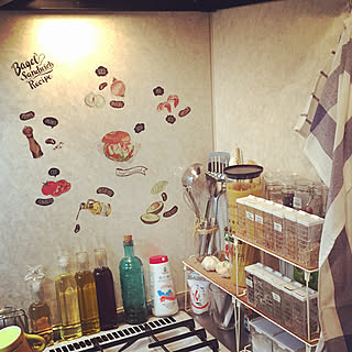 キッチン/ステッカー/100均/1K/スパイスボトル...などのインテリア実例 - 2017-09-01 01:01:27